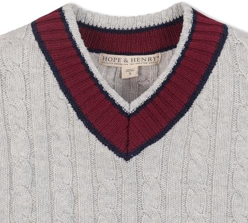 Hope & Henry Men's Long Sleeve Herringbone Cable Pullover Sweater