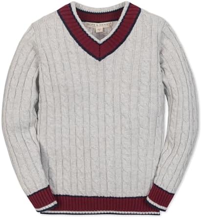 Hope & Henry Men's Long Sleeve Herringbone Cable Pullover Sweater