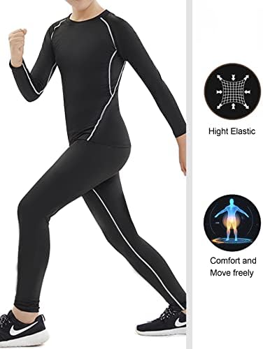 HOPLYNN 4 Pack Youth Boy’s Compression Pants Leggings Tights Athletic Base Layer Under Pants Gear For Football Sports