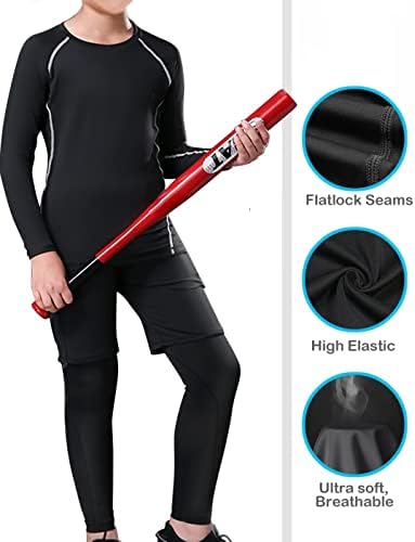 HOPLYNN 4 Pack Youth Boy’s Compression Pants Leggings Tights Athletic Base Layer Under Pants Gear For Football Sports