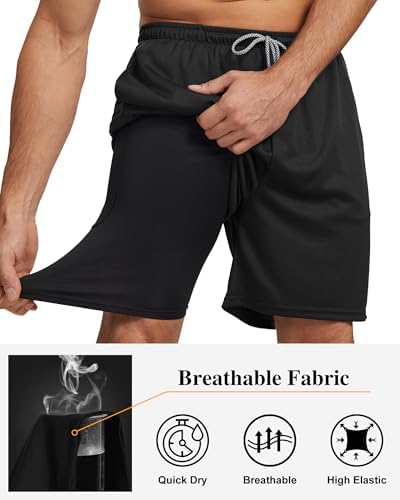 HOPLYNN 5 Pack Mens 2 In 1 Running Shorts With Liner Quick Dry Workout Training Gym Athletic Sport Shorts With Pockets