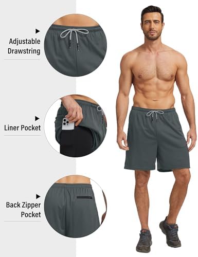 HOPLYNN 5 Pack Mens 2 In 1 Running Shorts With Liner Quick Dry Workout Training Gym Athletic Sport Shorts With Pockets