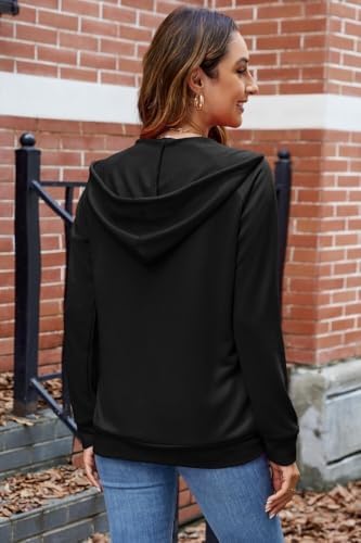 HTD Women Casual Full Zip Up Hoodie Basic Lightweight Long Sleeve Sweatshirt Solid Color Jacket With Pockets