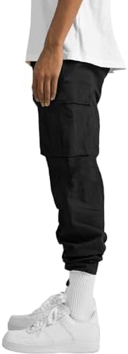 HUNGSON Mens Cargo Pants Drawstring Casual Hiking Pants Joggers Athletic Trousers Cotton Loose Straight Sweatpants For Men