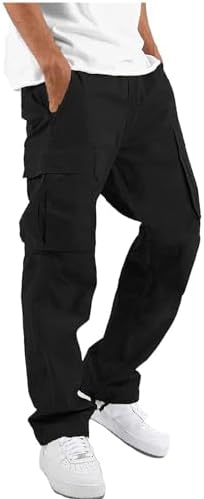 HUNGSON Mens Cargo Pants Drawstring Casual Hiking Pants Joggers Athletic Trousers Cotton Loose Straight Sweatpants for Men