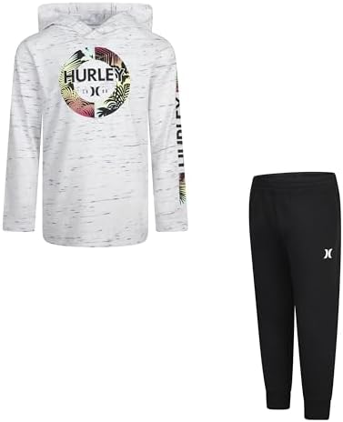 Hurley Boy's Long Sleeve Soft Basic Cloud Slub T-Shirt and Joggers 2-Piece Outfit Set