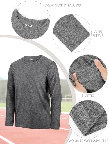 HXP 4 Pack Boys Long Sleeve Shirts Dry Fit Athletic T Shirts Boys' Activewear Quick-Dry Clothes Tees For Youth Teens