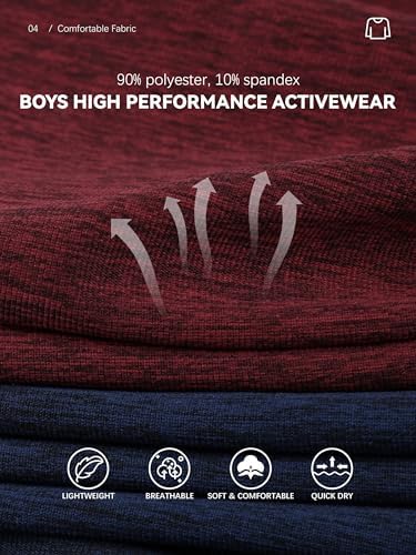HXP 4 Pack Boys Long Sleeve Shirts Dry Fit Athletic T Shirts Boys' Activewear Quick-Dry Clothes Tees For Youth Teens