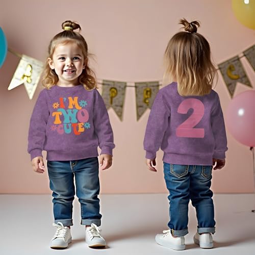 I'm Two Cute Sweatshirt For Girls 2nd Birthday Outfit For Toddler Girl 2 Year Old Birthday Party Long Sleeve Shirts