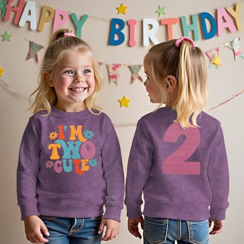 I'm Two Cute Sweatshirt For Girls 2nd Birthday Outfit For Toddler Girl 2 Year Old Birthday Party Long Sleeve Shirts
