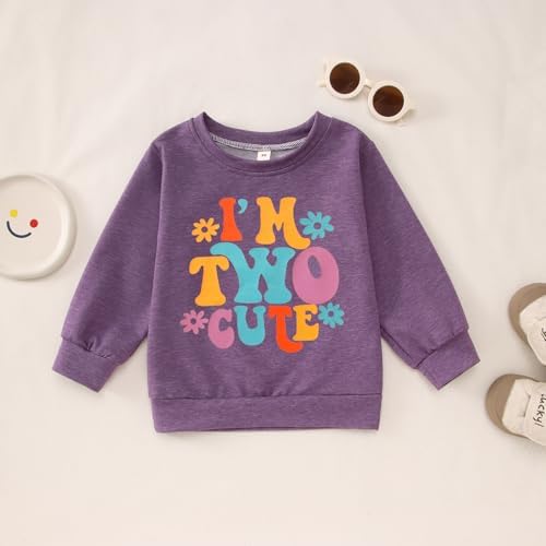 I'm Two Cute Sweatshirt For Girls 2nd Birthday Outfit For Toddler Girl 2 Year Old Birthday Party Long Sleeve Shirts