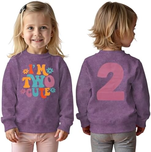 I'm Two Cute Sweatshirt for Girls 2nd Birthday Outfit for Toddler Girl 2 Year Old Birthday Party Long Sleeve Shirts