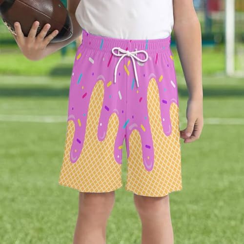 Ice Cream Shorts Boys Summer Cute Preppy Ice Cream Drip Baseball Lifestyle 101 Shorts Elastic Waist Active Track Short Pants