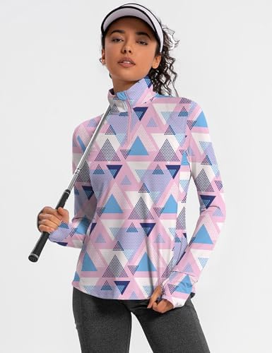IECCP Womens Long Sleeve Golf Shirts Sun Protection 1/4 Zip Pullover Summer Quick Dry Athletic Hiking Running Workout Tops