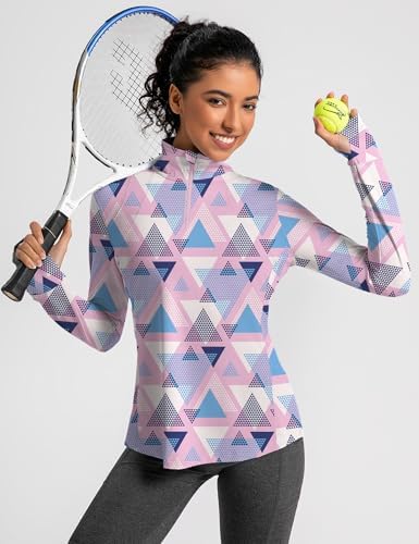 IECCP Womens Long Sleeve Golf Shirts Sun Protection 1/4 Zip Pullover Summer Quick Dry Athletic Hiking Running Workout Tops