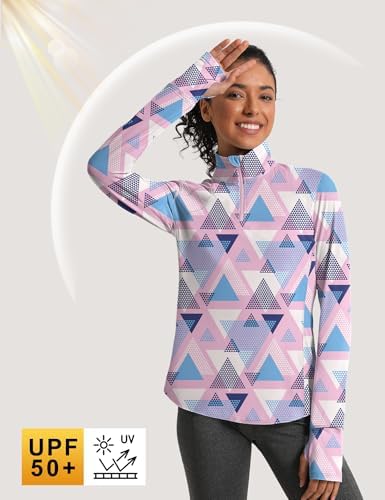 IECCP Womens Long Sleeve Golf Shirts Sun Protection 1/4 Zip Pullover Summer Quick Dry Athletic Hiking Running Workout Tops