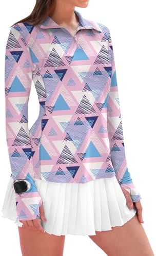 IECCP Womens Long Sleeve Golf Shirts Sun Protection 1/4 Zip Pullover Summer Quick Dry Athletic Hiking Running Workout Tops
