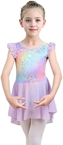 ILover Kids Girls Classic Ruffle Sleeve Tutu Kirted Leotard Dress For Dance Gymnastics And Ballet