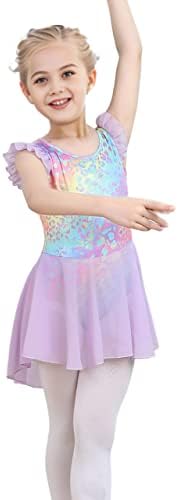 ILover Kids Girls Classic Ruffle Sleeve Tutu Kirted Leotard Dress For Dance Gymnastics And Ballet