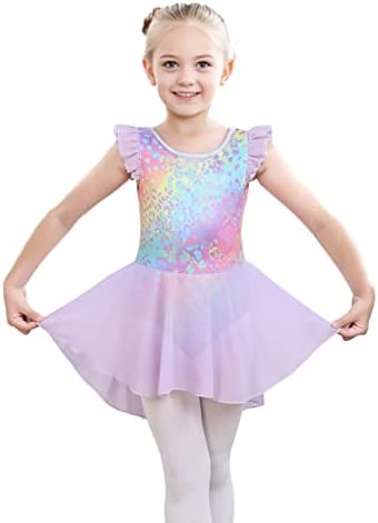iLover Kids Girls Classic Ruffle Sleeve Tutu kirted Leotard Dress for Dance Gymnastics and Ballet