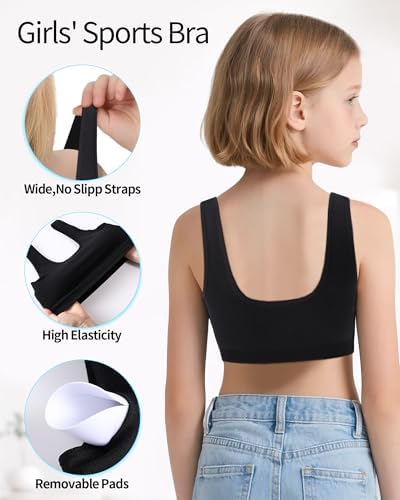 IMucci Sports Bra For Girls U-Shaped Training Bra With Removable Pads Scoop Neck For Teens Kids Yoga Sports Dance Bra