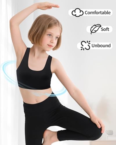 IMucci Sports Bra For Girls U-Shaped Training Bra With Removable Pads Scoop Neck For Teens Kids Yoga Sports Dance Bra