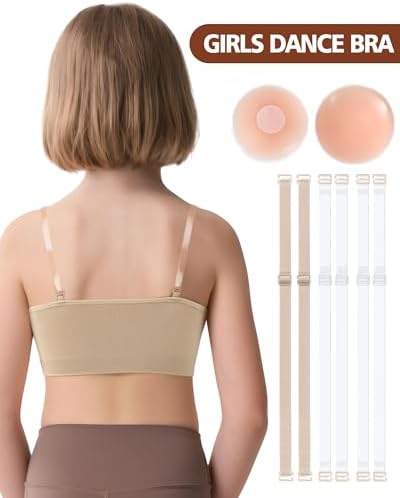 IMucci Training Bras For Girls Seamless Bra Girls Nude Bra With 2 Pairs Adjustable Clear Bra Straps Silicone Pads