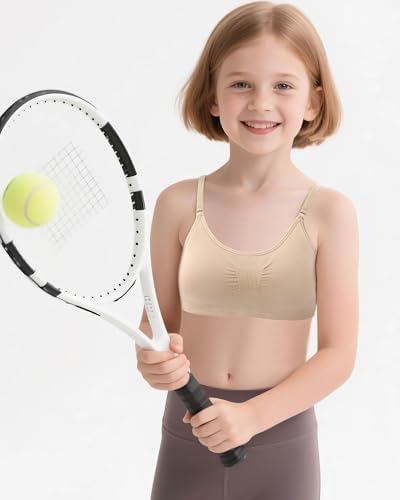 IMucci Training Bras For Girls Seamless Bra Girls Nude Bra With 2 Pairs Adjustable Clear Bra Straps Silicone Pads