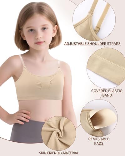 IMucci Training Bras For Girls Seamless Bra Girls Nude Bra With 2 Pairs Adjustable Clear Bra Straps Silicone Pads