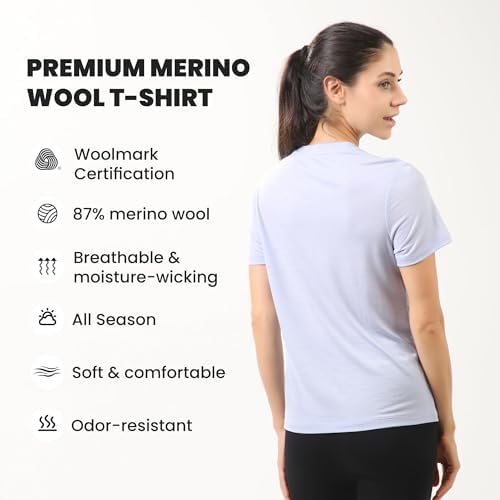 Innotree Merino Wool T Shirts Women Odor-Resistant Crew Neck Tops Short Sleeve Base Layer For Outdoor Travel Hiking T Shirts