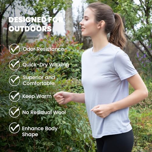 Innotree Merino Wool T Shirts Women Odor-Resistant Crew Neck Tops Short Sleeve Base Layer For Outdoor Travel Hiking T Shirts