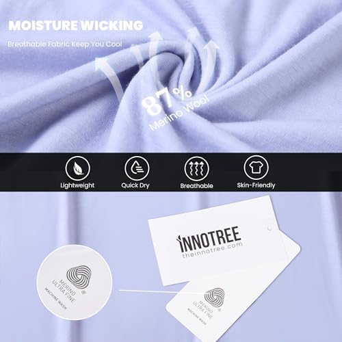 Innotree Merino Wool T Shirts Women Odor-Resistant Crew Neck Tops Short Sleeve Base Layer For Outdoor Travel Hiking T Shirts