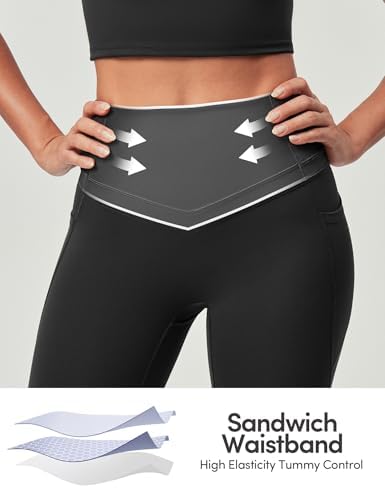 IUGA Compression Leggings With Pockets For Women Tummy Control Leggings No Front Seam Workout High Waist Yoga Pants
