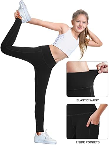 IUGA Girls Leggings With Pockets Dance Athletic Leggings For Girls Elastic Compression Kids Workout Leggings Running Yoga