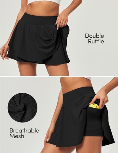 IUGA Tennis Skirt Pleated Skorts For Woman Double Ruffle Golf Skirts For Women Skort With Pockets Tummy Control Athletic