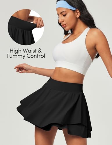 IUGA Tennis Skirt Pleated Skorts For Woman Double Ruffle Golf Skirts For Women Skort With Pockets Tummy Control Athletic