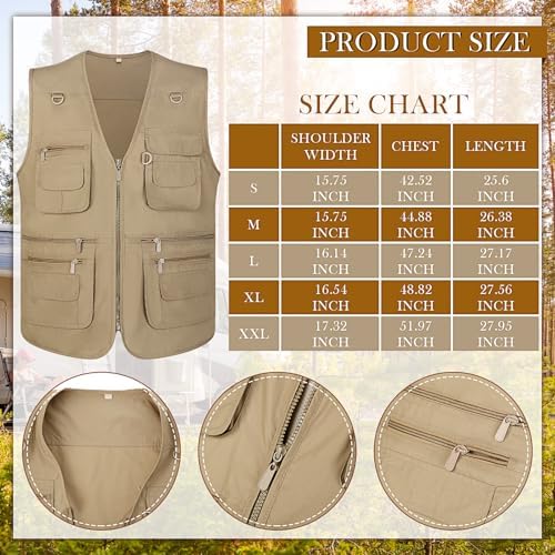 Janmercy 2 Pieces Men's Work Fishing Vest With Hat Lightweight Safari Travel Hunting Waistcoat With Multi Pockets Fishing Hat