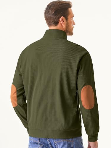 JMIERR Mens Warm Corduroy Sweatshirt Casual Stand Collar Quarter Fall Metal Button Pullover Sweaters Long Sleeve With Pockets