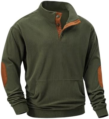 JMIERR Mens Warm Corduroy Sweatshirt Casual Stand Collar Quarter Fall Metal Button Pullover Sweaters Long Sleeve with Pockets
