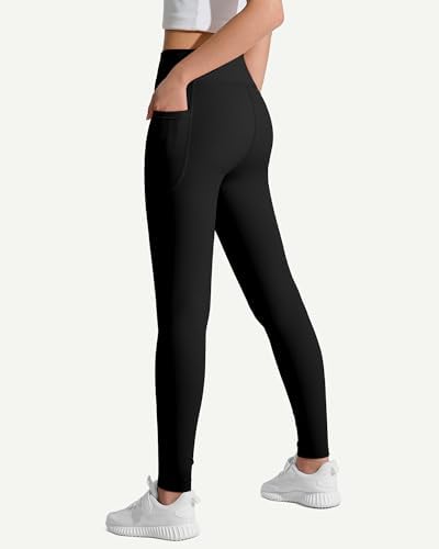 JOCMIC Girls Athletic Leggings High Waist For Kids Yoga Dance Gym Pants With Pocket