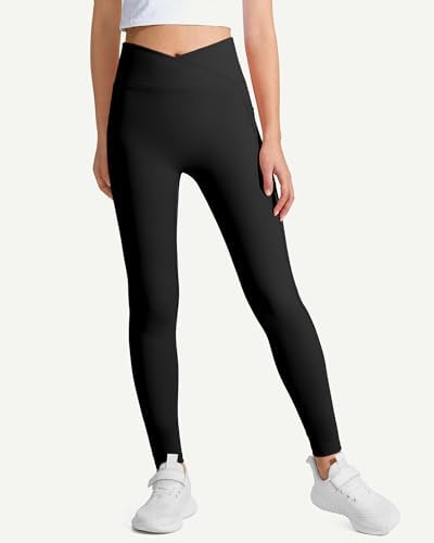 JOCMIC Girls Athletic Leggings High Waist For Kids Yoga Dance Gym Pants With Pocket