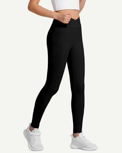 JOCMIC Girls Athletic Leggings High Waist For Kids Yoga Dance Gym Pants With Pocket