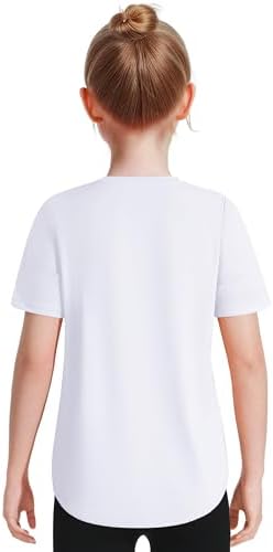 JOCMIC Girls Athletic Shirts Short Sleeve Quick Dry T-Shirt UPF 50+ Basic Tee Tops For Kids Teens Sports Activewear