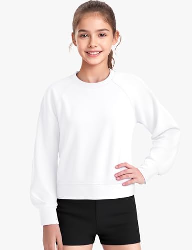 JOCMIC Girls Crewneck Sweatshirt Long Sleeve Plain Shirts Crop Tops With Thumbholes For Teens Youth