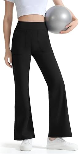 JOCMIC Girls Fleece Lined Flare Leggings High Waist Bell Bottoms Yoga Pants For Kids Girls Athletic Leggings With Pockets