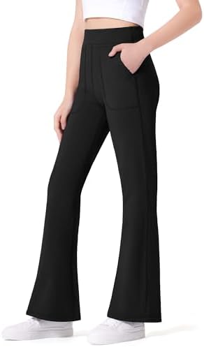 JOCMIC Girls Fleece Lined Flare Leggings High Waist Bell Bottoms Yoga Pants For Kids Girls Athletic Leggings With Pockets