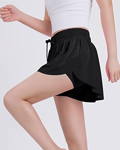 JOCMIC Girls Flowy Shorts 2 In 1 Preppy Butterfly Shorts With Spandex Liner For Cheer Athletic Gym Teens Casual Clothes