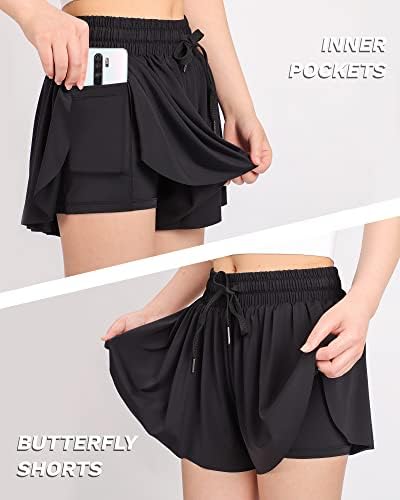 JOCMIC Girls Flowy Shorts 2 In 1 Preppy Butterfly Shorts With Spandex Liner For Cheer Athletic Gym Teens Casual Clothes