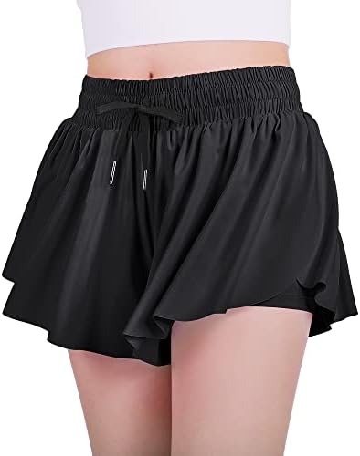 JOCMIC Girls Flowy Shorts 2 in 1 Preppy Butterfly Shorts with Spandex Liner for Cheer Athletic Gym Teens Casual Clothes