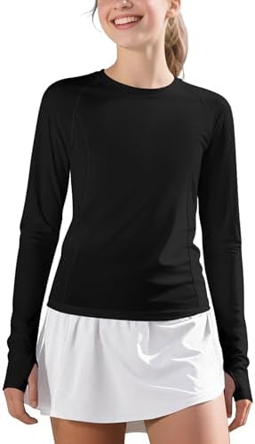 JOCMIC Girls Long Sleeve Shirts Athletic Shirt with Thumbholes Kids Crew Neck Basic Tee Tops for Sports Gym Yoga